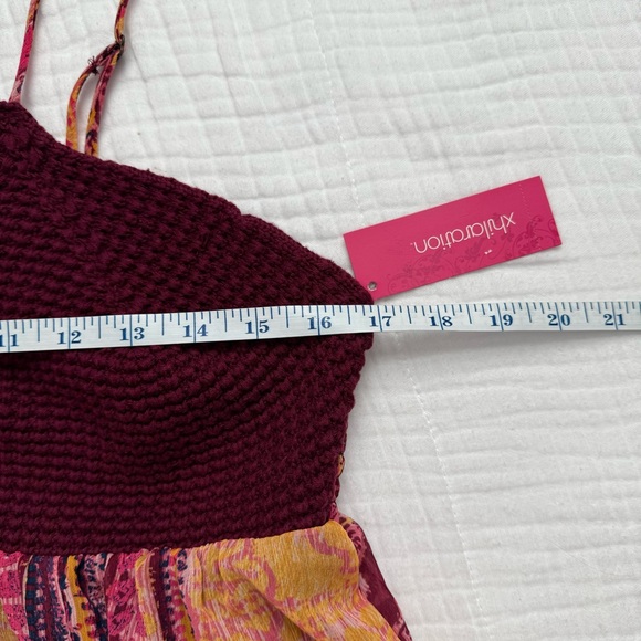 NWT Xhiliration crochet flowy burgundy red overlay maxi boho dress sz Med - Picture 9 of 16